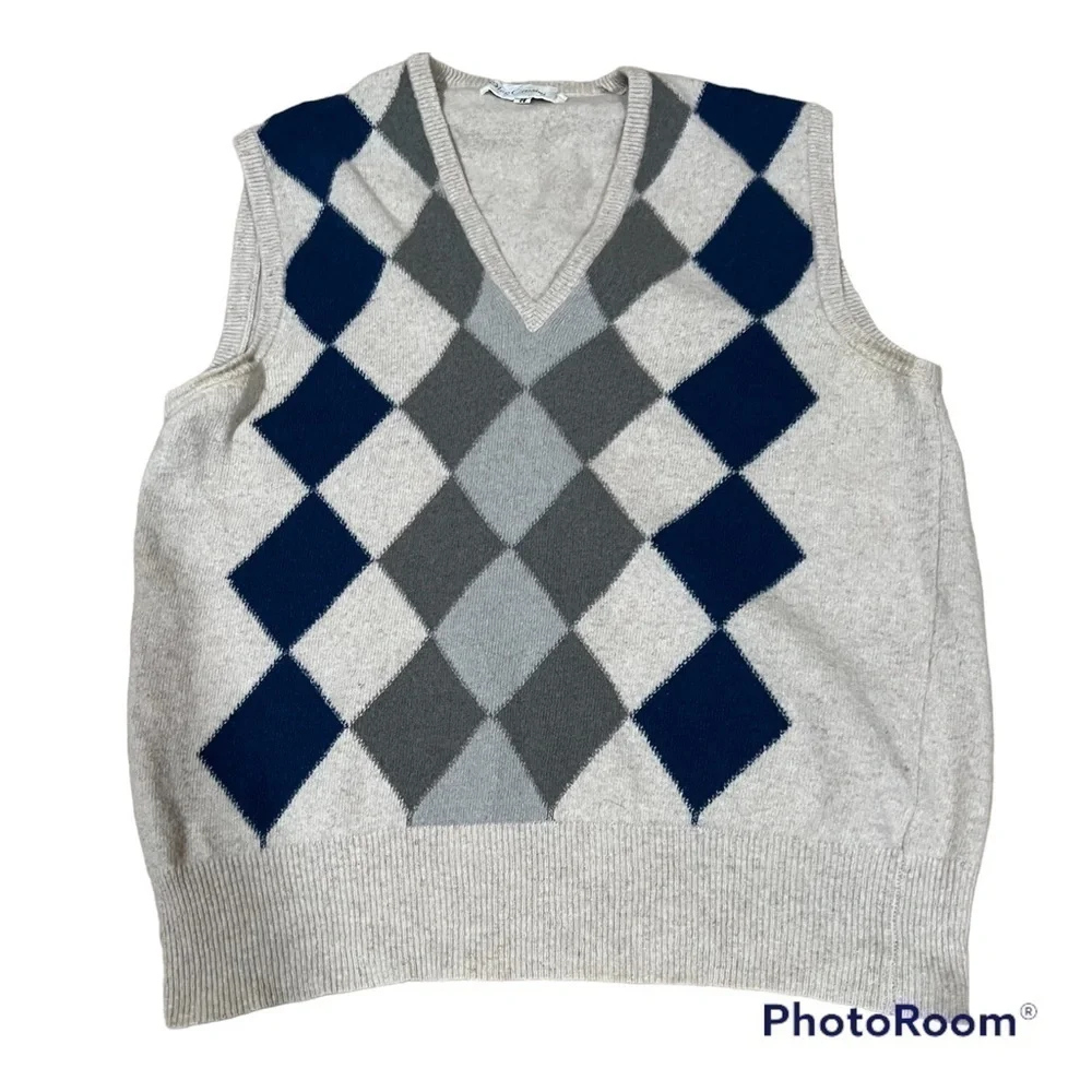 OLEG Cassini angora lana checkered vest with ribbed edging, size 36 or small.